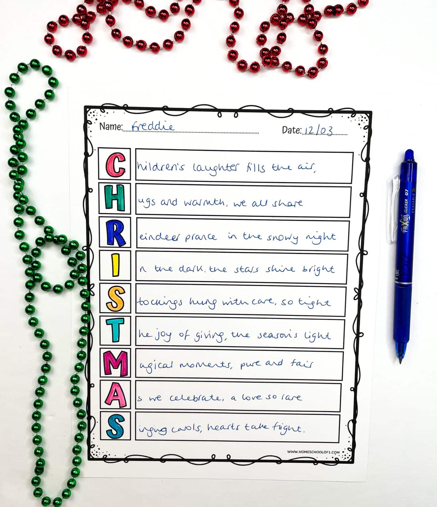 free christmas acrostic poem template for kids